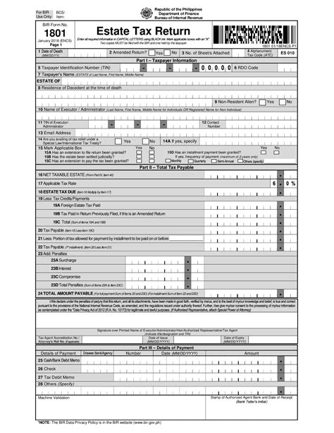 estate tax form bir|Transfer Tax Return .